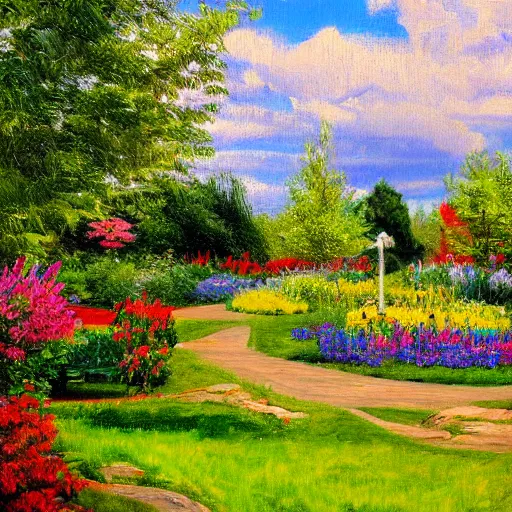 Image similar to mcgovern centennial gardens, oil on canvas, intricate, landscape, 8 k highly professionally detailed, hdr, cgsociety