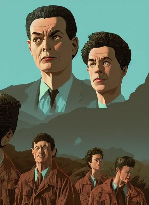 Prompt: Twin Peaks movie poster artwork by Michael Whelan and Tomer Hanuka, Rendering of the Goonies, from a scene from Twin Peaks, clean, full of detail, Matte painting, trending on artstation and unreal engine