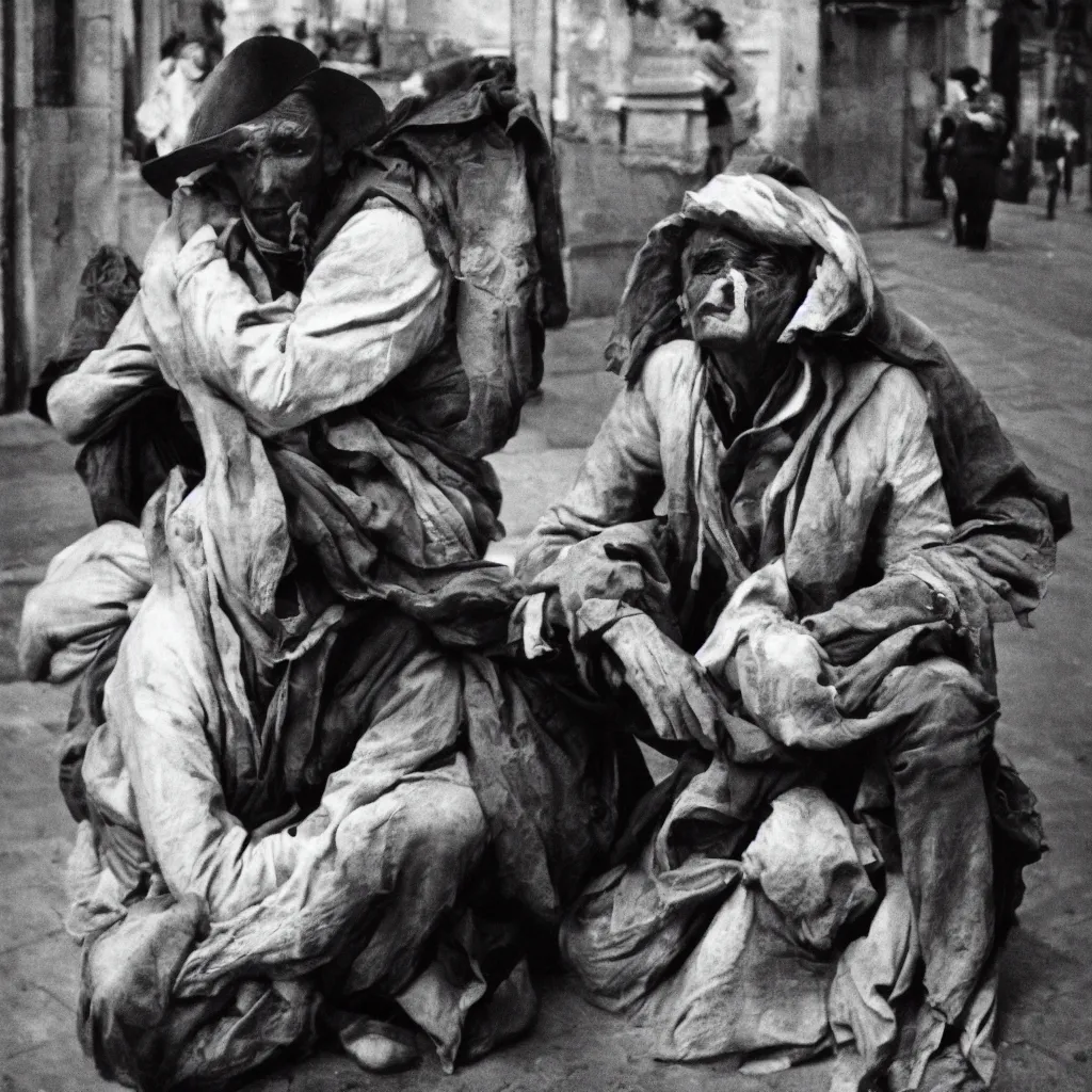 Image similar to 35mm, Black and white portrait of a desperated man in Paris during the 1790s, in the style of Sebastião Salgado Award winning photograph