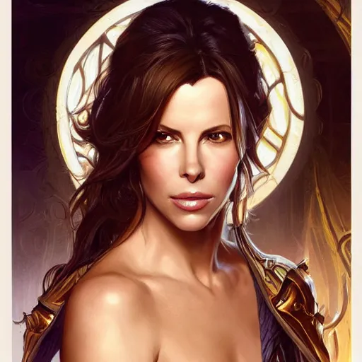 Image similar to Kate Beckinsale eating fork covered in honey, D&D, fantasy, intricate, elegant, highly detailed, digital painting, artstation, concept art, matte, sharp focus, illustration, hearthstone, art by Artgerm and Greg Rutkowski and Alphonse Mucha