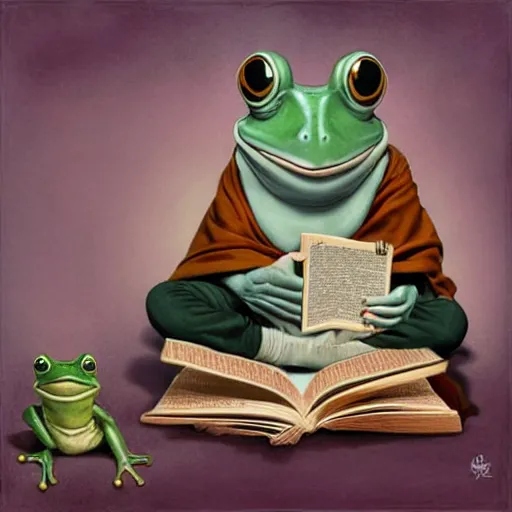 Image similar to a frog monk cleric reading his book, fantasy concept art by nicoletta ceccoli, mark ryden, lostfish, max fleischer