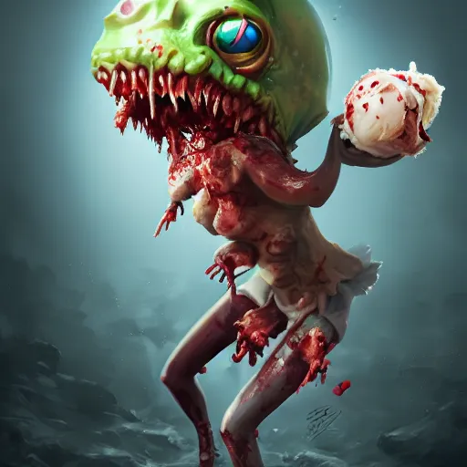 Image similar to zombie worm atacked by icecream, artgerm, redshift, sci - fi, rtx, studio shot,