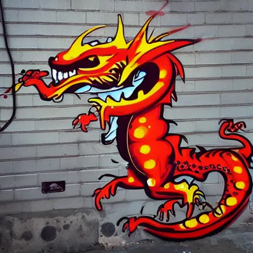 Image similar to “fire breathing dragon, graffiti art”