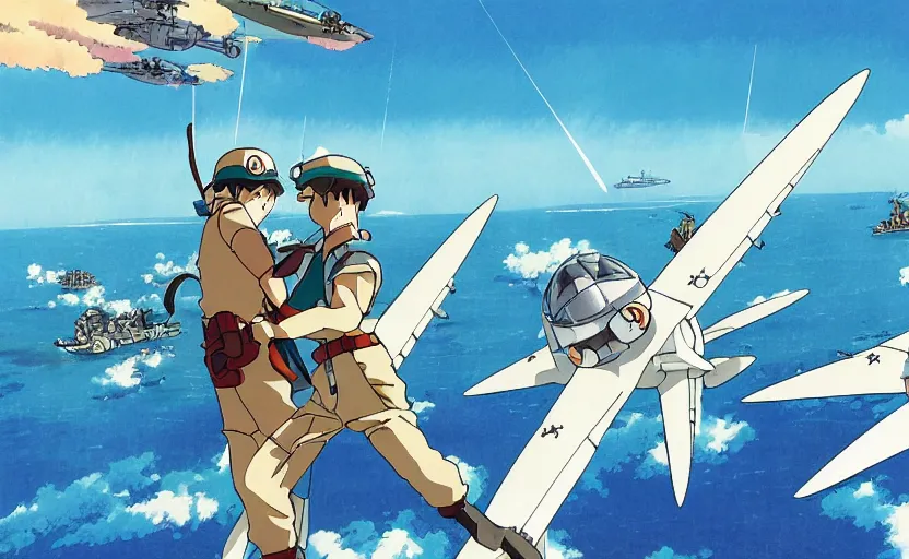 Image similar to Battle of Midway by Studio Ghibli, magic