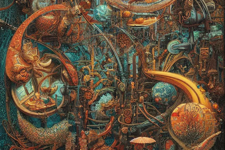 Prompt: warm colors, future cityscape by Joe Fenton and Ernst Haeckel