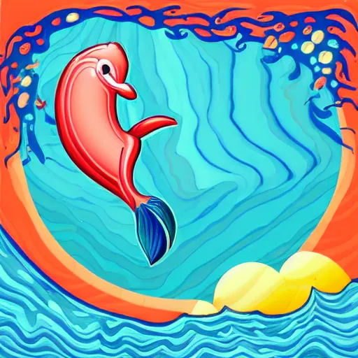 Image similar to stylized dolphin swimming in a stylized ocean