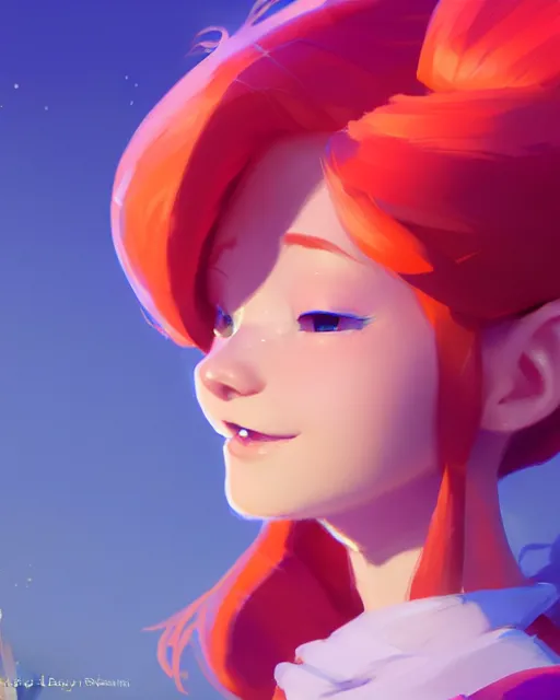 Prompt: cool ginger girl. she is dressed as a princess, bright backlit, key lighting, smooth, maya render, octane render aesthetic, dota, matte painting concept art, official fanart behance hd artstation by jesper ejsing, by rhads and makoto shinkai and lois van baarle and ilya kuvshinov and rossdraws