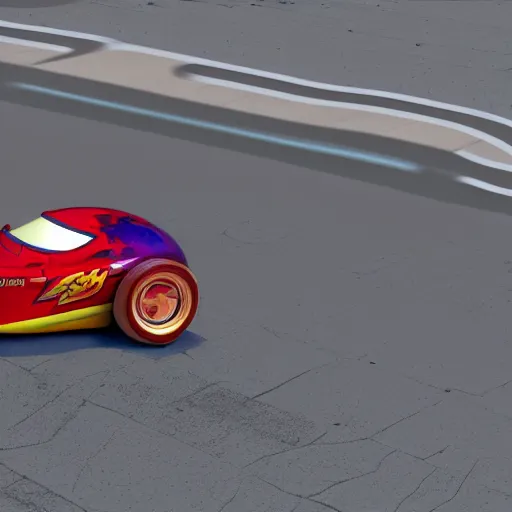 Image similar to lightning mcqueen after a fatal car accidend. rendered in 4 k with presto animation software.