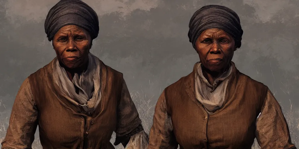 Prompt: harriet tubman in rdr 2. cover art by stephen bliss. game cover. high quality. 8 k resolution.