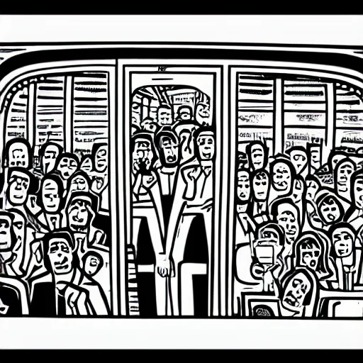 Prompt: orthodox jews in a bus on a hot summer by keith harring