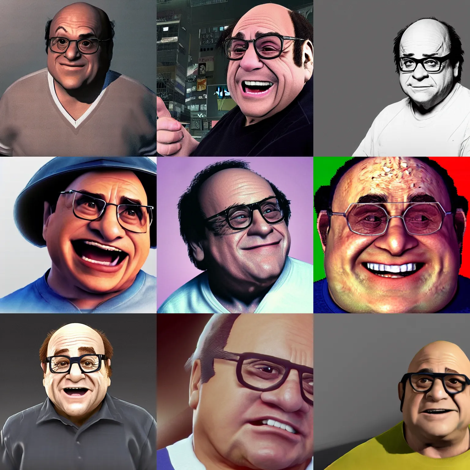Prompt: low quality playstation 1 ps 1 render of danny devito. gameplay footage, polygons, ps 1, screenshot