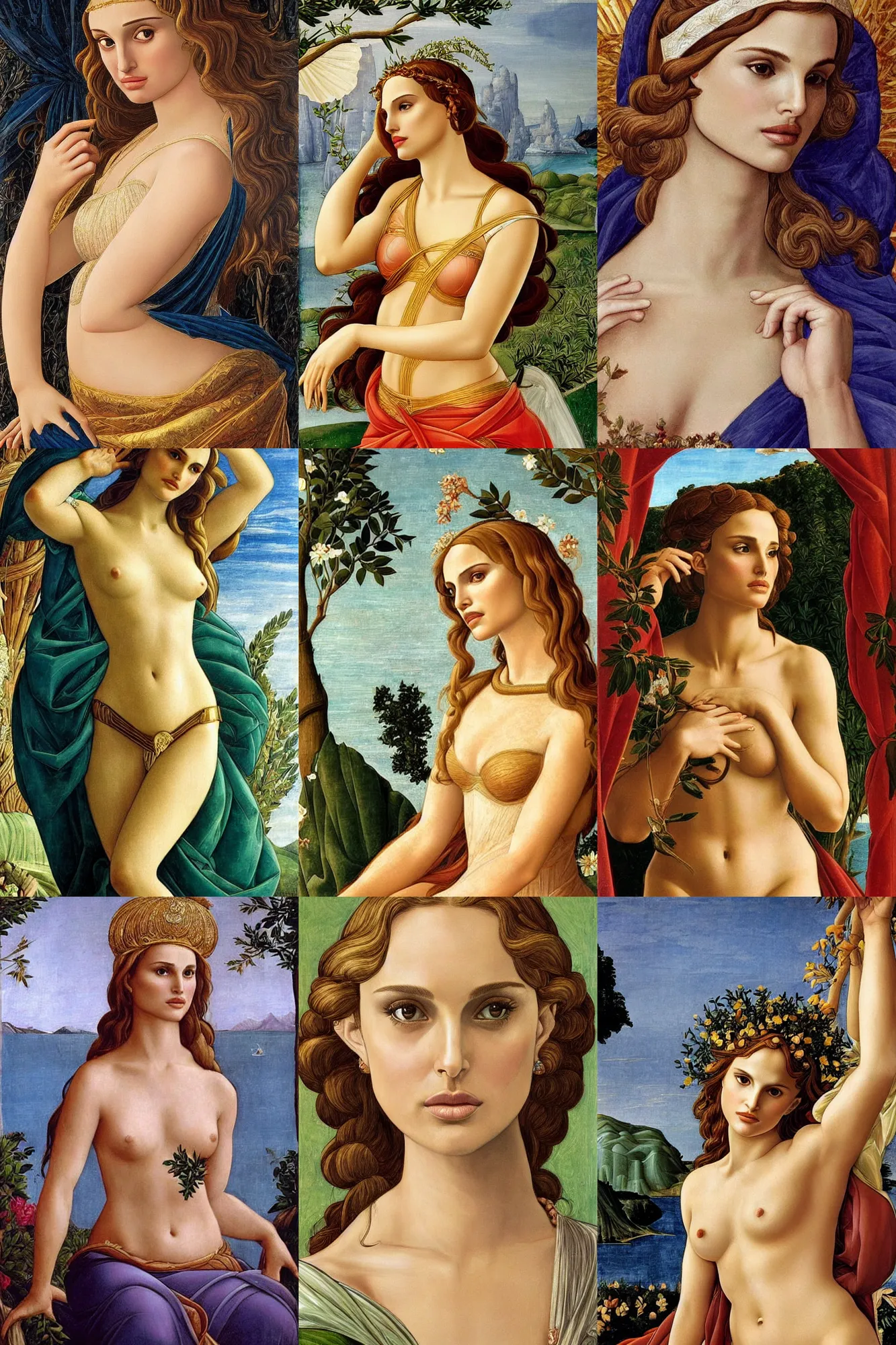 Prompt: a beautiful Natalie Portman as Aphrodite, by Botticelli,