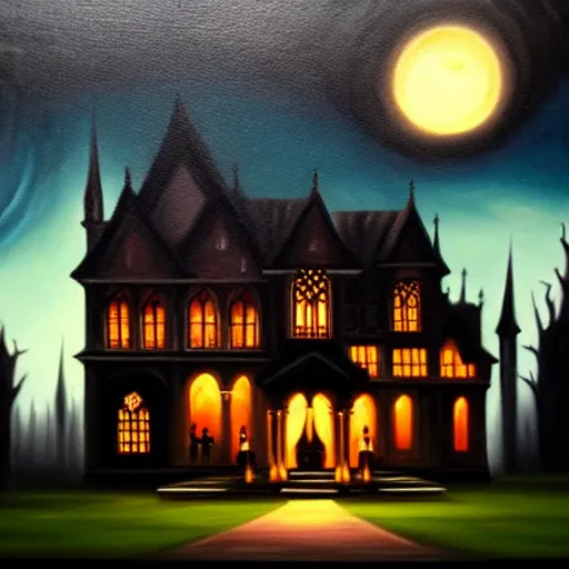 Image similar to dark, gothic, vampire, mansion, oil painting