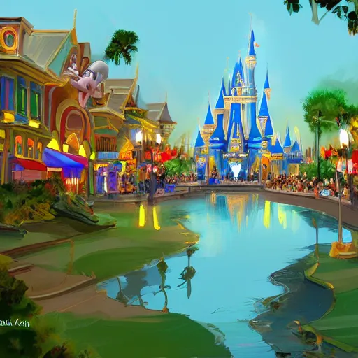 Prompt: digital painting of disney world, artstation