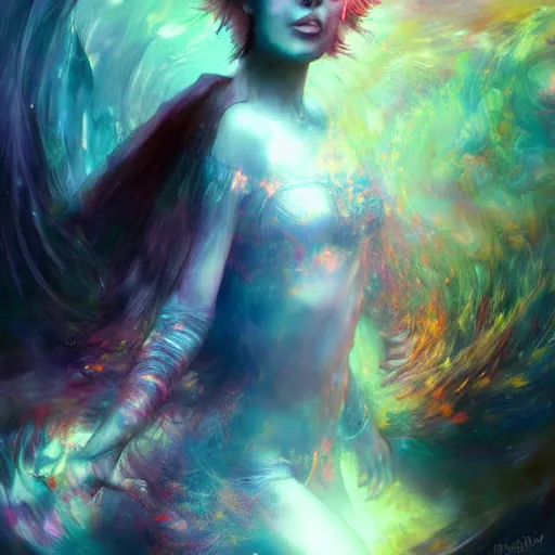 Image similar to lsd trip with krishina in his infinite forms by raymond swanland, highly detailed, bright tones