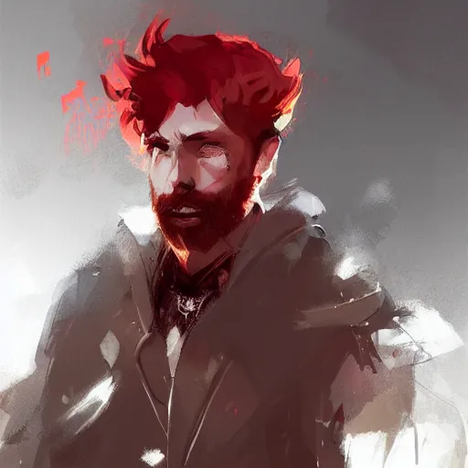 Image similar to human male character art, by Ismail Inceoglu, red hair, red beard, sunken eyes, shabby leather clothes, necklace, digital art, dungeons and dragons, art