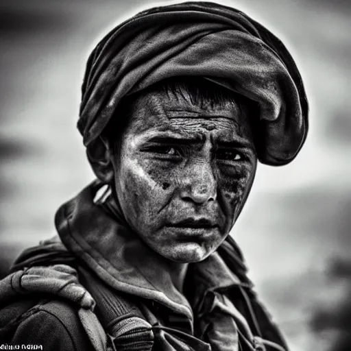 Prompt: soldier!!!!! portrait!!!!! pain, eyes, sadness, soft focus, national geographic