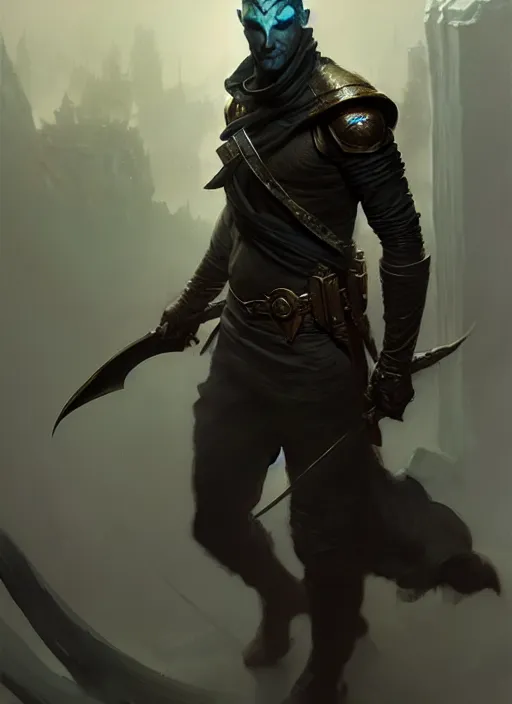 Prompt: fantasy male rogue, dim light, front game card, marvel comics, dark, intricate, highly detailed, smooth, artstation, digital illustration by ruan jia and mandy jurgens and artgerm and wayne barlowe and greg rutkowski and zdislav beksinski