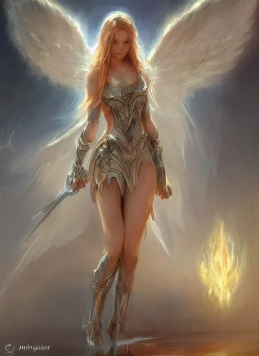 Image similar to concept art, angel knight girl. by artstation trending, by joseph mallord william turner, luis royo, konstantin razumov, cinematic lighting, fractal flame, highly detailed
