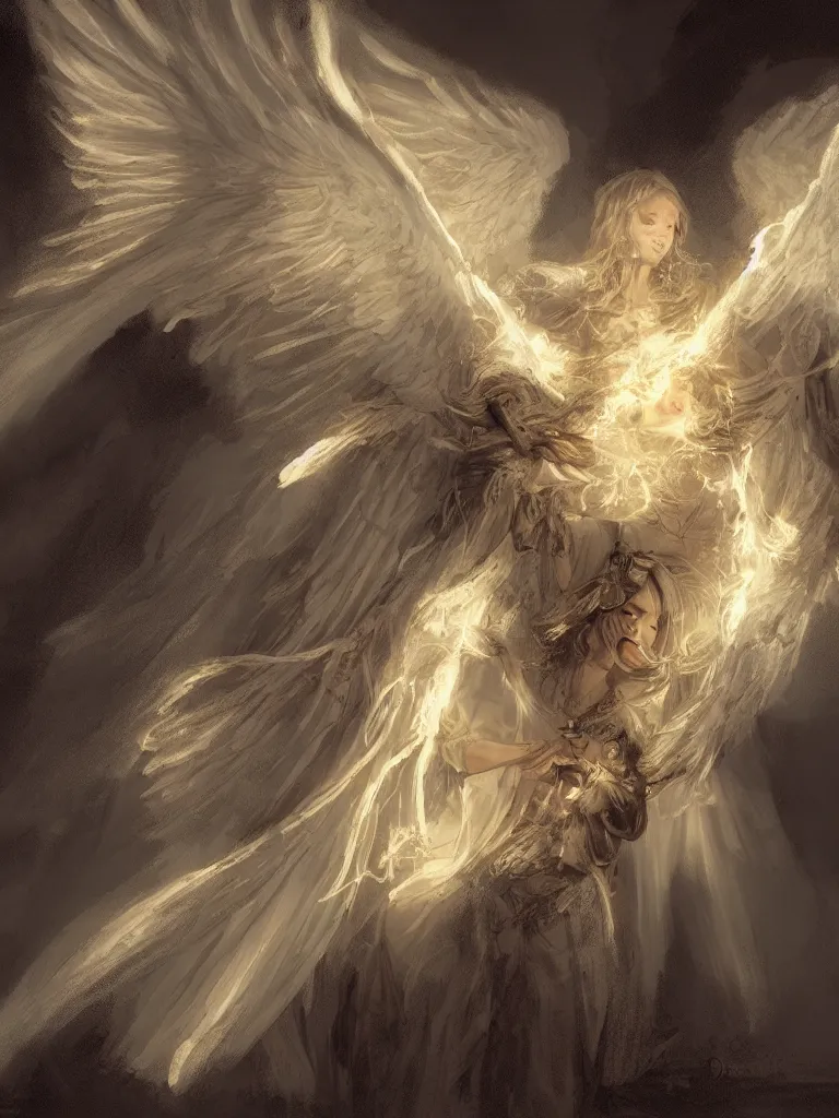 Image similar to angels, beautiful light, wings, by disney concept artists, blunt borders, rule of thirds