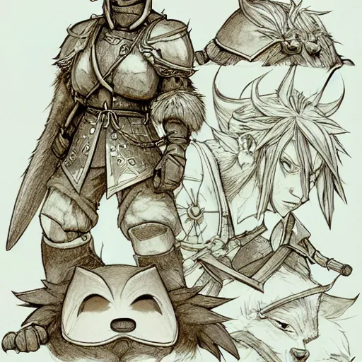 Image similar to heroic character design of anthropomorphic beaver, whimsical beaver, portrait of face, holy crusader medieval, final fantasy tactics character design, character art, whimsical, lighthearted, colorized pencil sketch, highly detailed, Akihiko Yoshida,