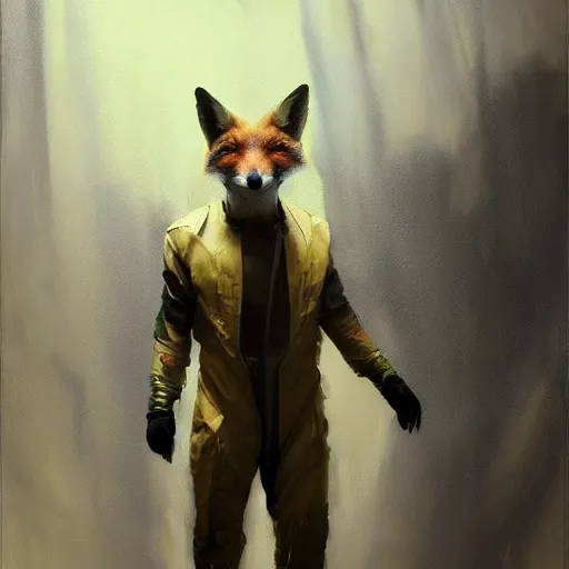 Image similar to fox foxman wearing a jumpsuit by ruan jia, portrait