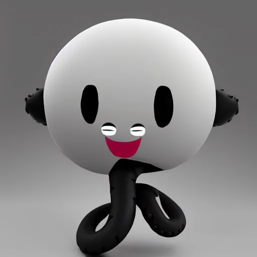 Prompt: cute fumo plush of a boy with a tentacle monster in his backpack sticking out its head, black and white, vray