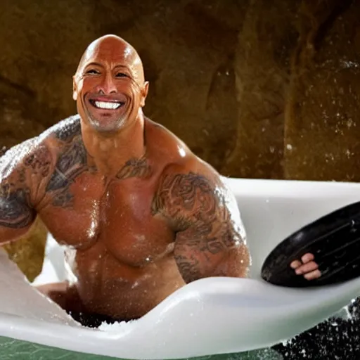 Prompt: Dwayne Johnson surfing in a bathtub