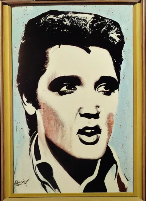 Prompt: oil painting of elvis presley by warhol