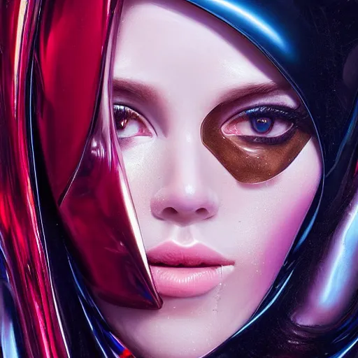 Image similar to A masterpiece portrait of a Incredibly beautiful futuristic latex fashion model girl with mask. With . Vogue. trending on artstation, digital art, by Stanley Artgerm Lau, WLOP, Rossdraws, James Jean, Andrei Riabovitchev, Marc Simonetti, Yoshitaka Amano