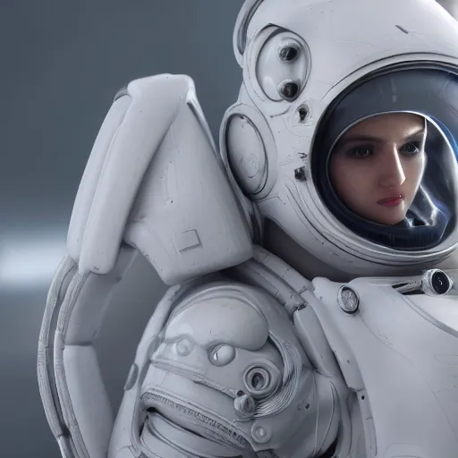 Prompt: portrait photography of a white futuristic space suit armor, in an alien planet, ultra detail, high detail, 8 k, octane render