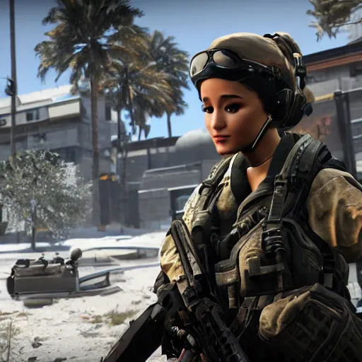 Image similar to Ariana Grande in Call of Duty, 4k