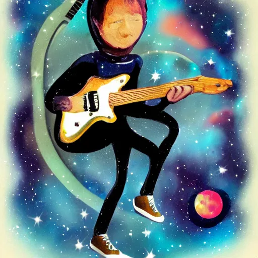 Prompt: playing guitar in space