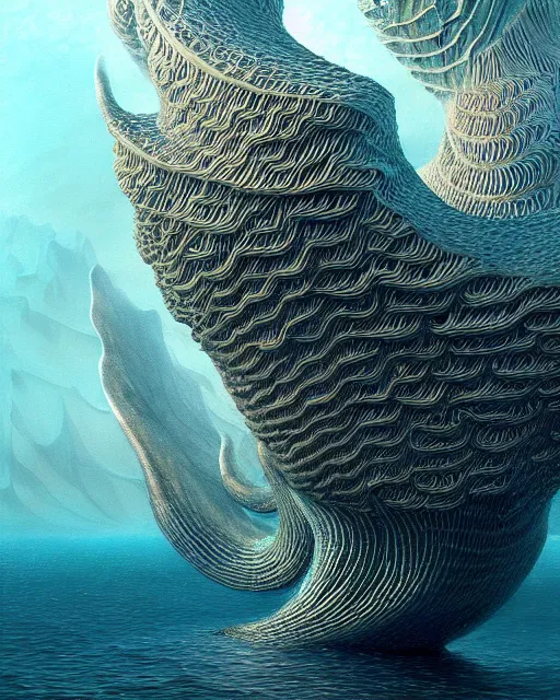 Image similar to a hyper - detailed 3 d render of aquatic creatures of the cresting waves, surrealism!!!!! surreal concept art, lifelike, photorealistic, digital painting, aesthetic, smooth, sharp focus, artstation hd, by greg rutkowski, klimt and nixeu and ian sprigger and wlop and krenz cushart,,