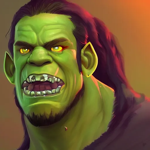 Image similar to Portrait of John Cena as a warcraft orc, green skin, big fangs, mattepainting concept Blizzard pixar maya engine on stylized background splash comics global illumination lighting artstation lois van baarle, ilya kuvshinov, rossdraws