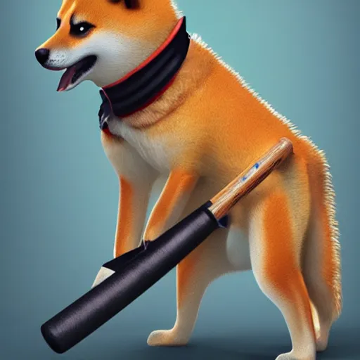 Prompt: police shiba inu holding a baseball bat on his hand, cinematic lightning, 4 k, ultra detailed, trending on artstation, masterpiece, digital art.