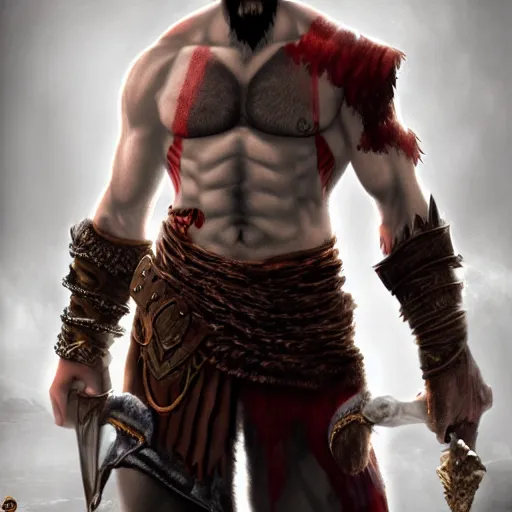 Image similar to kratos from god of war in diablo, au naturel, hyper detailed, digital art, trending in artstation, cinematic lighting, studio quality, smooth render, unreal engine 5 rendered, octane rendered, art style by klimt and nixeu and ian sprigger and wlop and krenz cushart