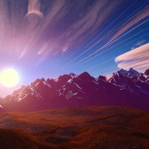 Prompt: small solar eclipse above mountains, highly detailed, photorealistic shot, bright studio setting, studio lighting, crisp quality and light reflections, unreal engine 5 quality render