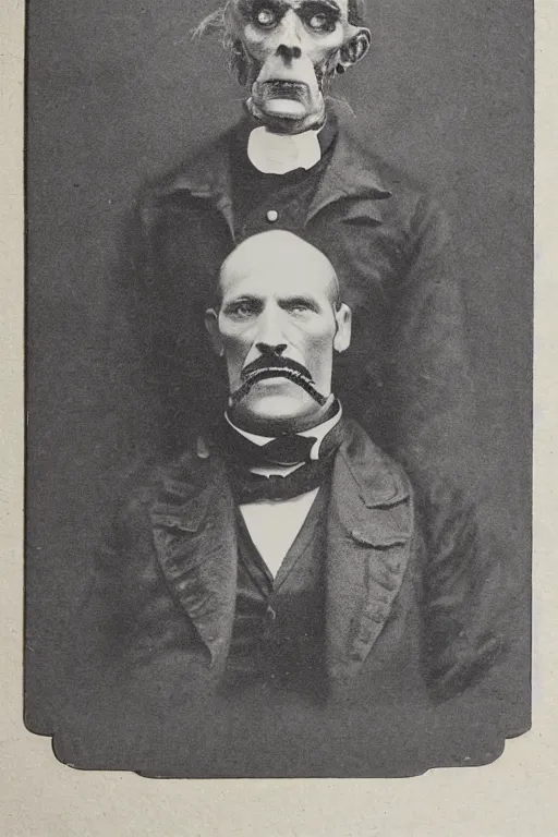 Image similar to cabinet card of creepy mutant monster victorian gentleman, scary, nightmare, horror