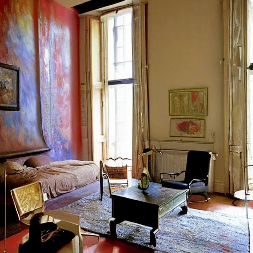 Prompt: a contemporary modern studio apartment decorated by claude monet.