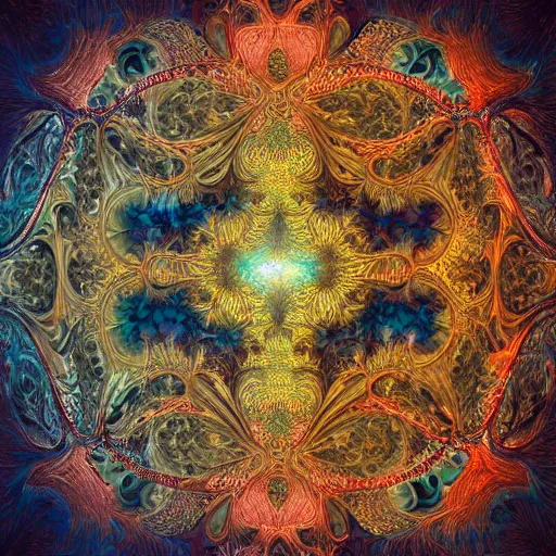 Image similar to a beautiful 3 d painting of a sprawling intricate fractal populated by mandelbrot and julia fractals by android jones, soap carving, marble, volumetric lighting, dynamic lighting, dramatic lighting, high contrast, carved marble, opalescent, sacred geometry, religious, angelic, catholicpunk, stark, trending on artstation