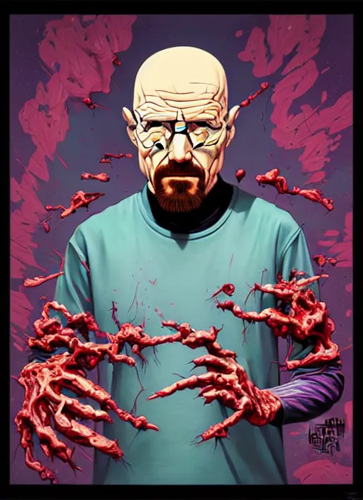 Image similar to zombie walter white mixing chemicals, tristan eaton, victo ngai, artgerm, rhads, ross draws