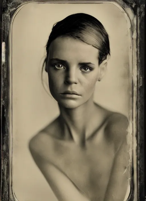 Prompt: portrait of a young women with beautiful eyes, photo realistic, elegant, award winning photograph, parallax, cinematic lighting, ambrotype wet plate collodion by richard avedon and shane balkowitsch