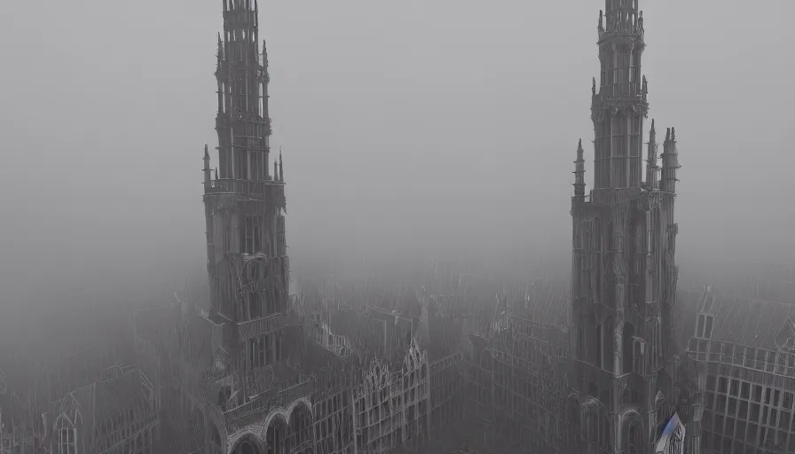 Image similar to neo - gothic brussels in the fog, hyperdetailed, artstation, cgsociety, 8 k