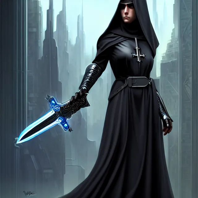 Image similar to cyberpunk nun warrior artgerm anne stokes highly detailed 8 k hdr smooth sharp focus high resolution award - winning photo photorealistic