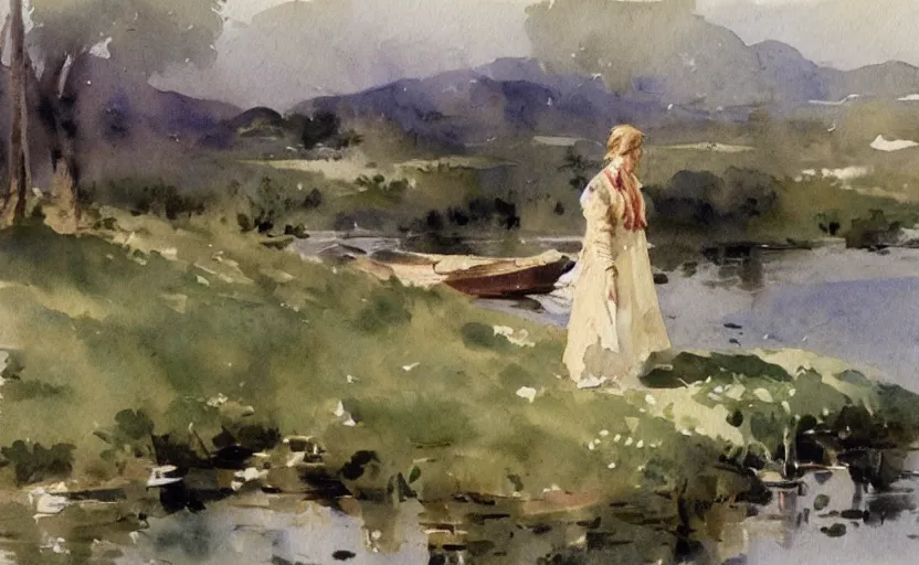 Image similar to watercolor lanscape by anders zorn