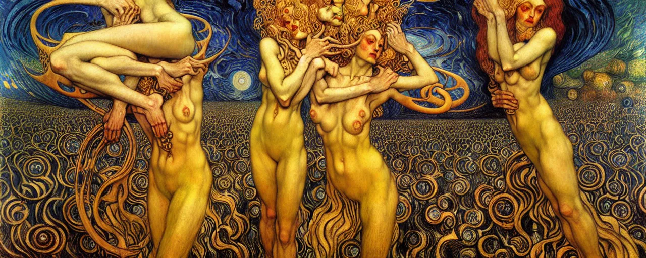 Image similar to Divine Chaos Engine by Karol Bak, Jean Delville, William Blake, Gustav Klimt, and Vincent Van Gogh, symbolist, visionary