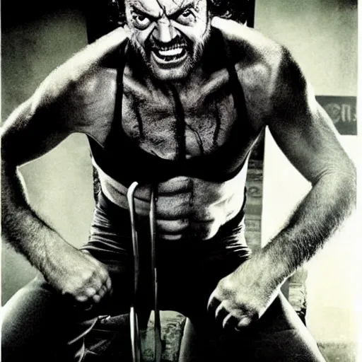 Image similar to Jack Nicholson as wolverine from x-men, photography by Annie Leibovitz