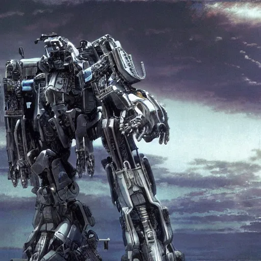 Image similar to cinematic still in westworld, mech by mamoru nagano