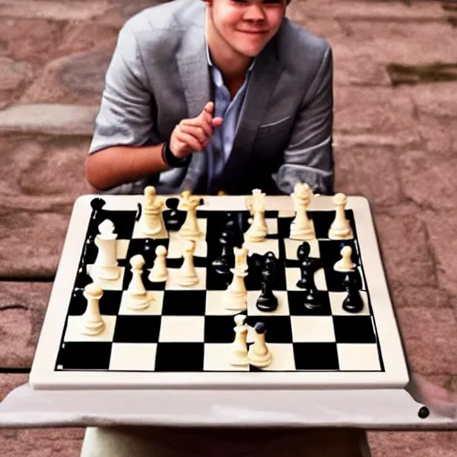 Image similar to magnus carlsen with a chess - board painted in his face